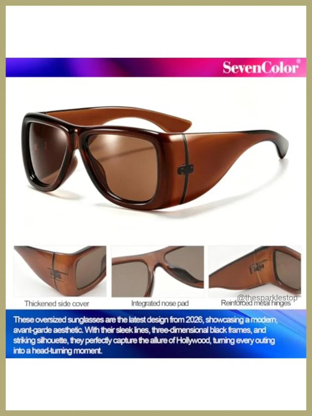Oversized Shield Sunglasses for Women Men UV400 Retro Thick Frame